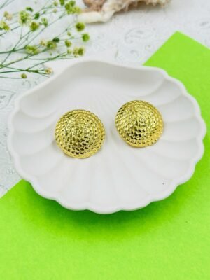 Textured Dome Stud Earrings – Stainless Steel, Anti-Tarnish Gold Finish