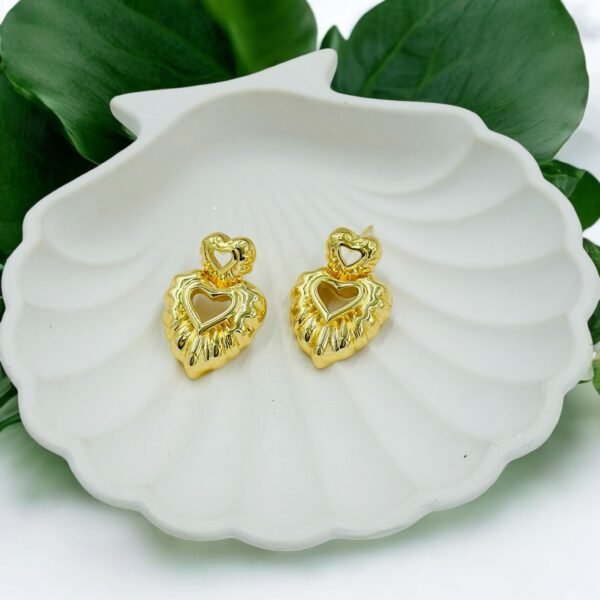 Anti-Tarnish Puffy Double Heart Gold Earrings – Premium Stainless Steel