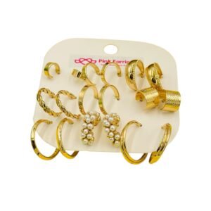 Gold-Tone Half Hoop & Pearl Earring Set – 9 Pairs Combo Pack