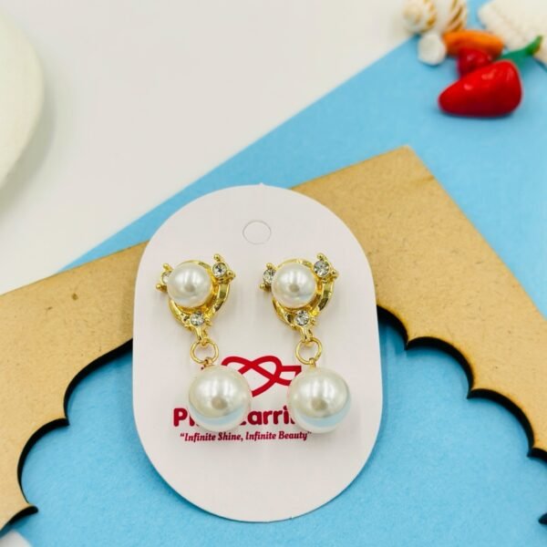 Elegance Drop Pearl Earrings – Dual Pearl & Crystal Gold Dangle Studs