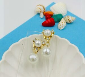 Elegance Drop Pearl Earrings – Dual Pearl & Crystal Gold Dangle Studs