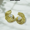 Anti-Tarnish Gold Swirl Pearl Earrings – Stainless Steel Elegance