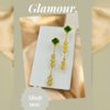 Emerald Green Geometric Dangle Earrings – Gold Tone Stainless Steel