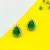 Emerald Elegance Green Teardrop Stud Earrings with Crystals – Sparkl Statement Style
