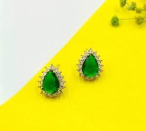 Emerald Elegance Green Teardrop Stud Earrings with Crystals – Sparkl Statement Style