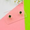 Emerald Green Square Stud Earrings | 14K Gold-Tone Stainless Steel | Anti-Tarnish