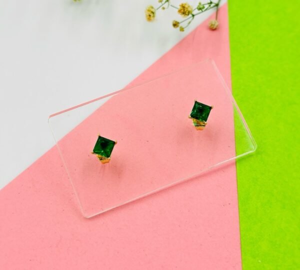 Emerald Green Square Stud Earrings | 14K Gold-Tone Stainless Steel | Anti-Tarnish