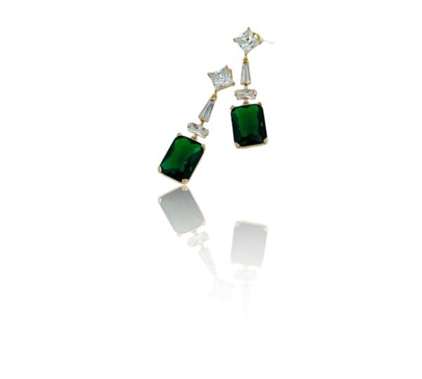 Emerald Luxe Geometric Drop Earrings – Green Stone with Diamond Accents (18K Gold-Tone Polish) Premium Statement