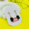 Emerald Luxe Geometric Drop Earrings – Green Stone with Diamond Accents (18K Gold-Tone Polish) Premium Statement