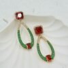 Ultra Elegant Emerald & Ruby Crystal Drop Earrings – Statement Party Jewelry