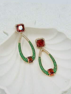 Ultra Elegant Emerald & Ruby Crystal Drop Earrings – Statement Party Jewelry