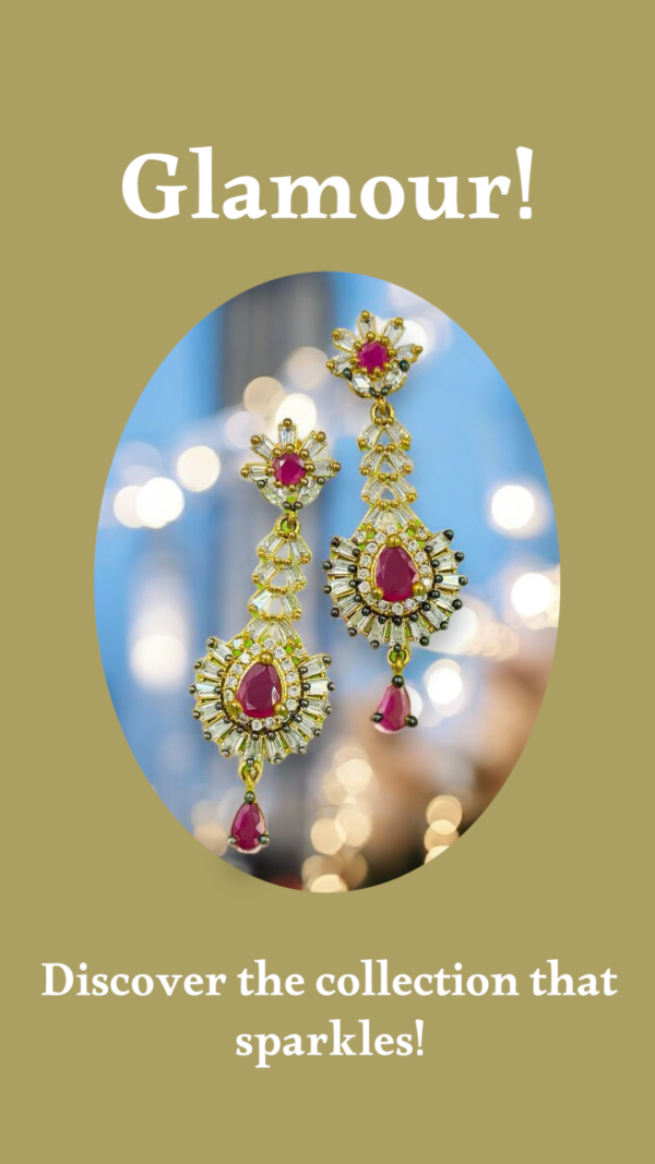 Royal Ruby Designer Long Drop Earrings – Gold Plated & CZ Embellished