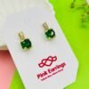 Evergreen Crystal Charm Earrings – Round Green Studs with Gold & Diamond Accents - 18K Golden-Tone