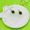 Evergreen Crystal Charm Earrings – Round Green Studs with Gold & Diamond Accents - 18K Golden-Tone