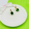 Evergreen Crystal Charm Earrings – Round Green Studs with Gold & Diamond Accents - 18K Golden-Tone