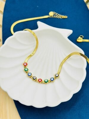 Multicolour Evil Eye Necklace – Adjustable Gold Tone Chain | Stainless Steel