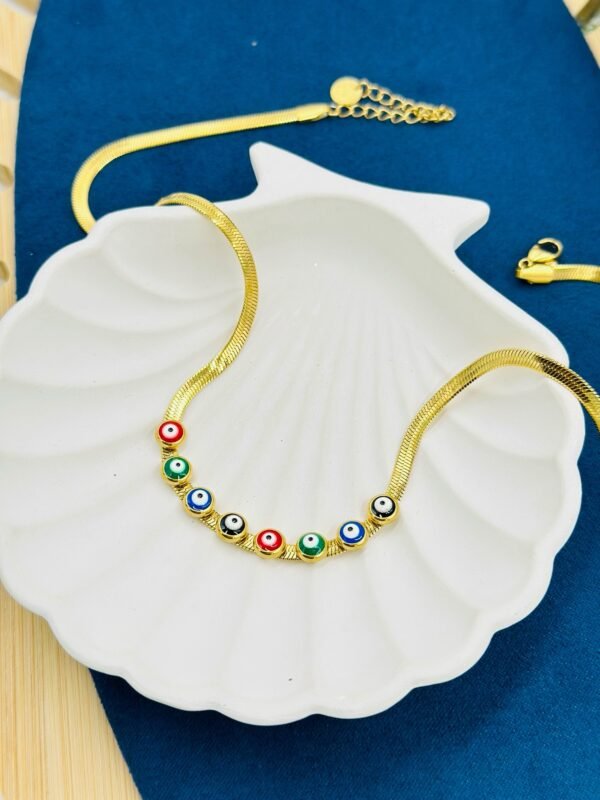 Multicolour Evil Eye Necklace – Adjustable Gold Tone Chain | Stainless Steel