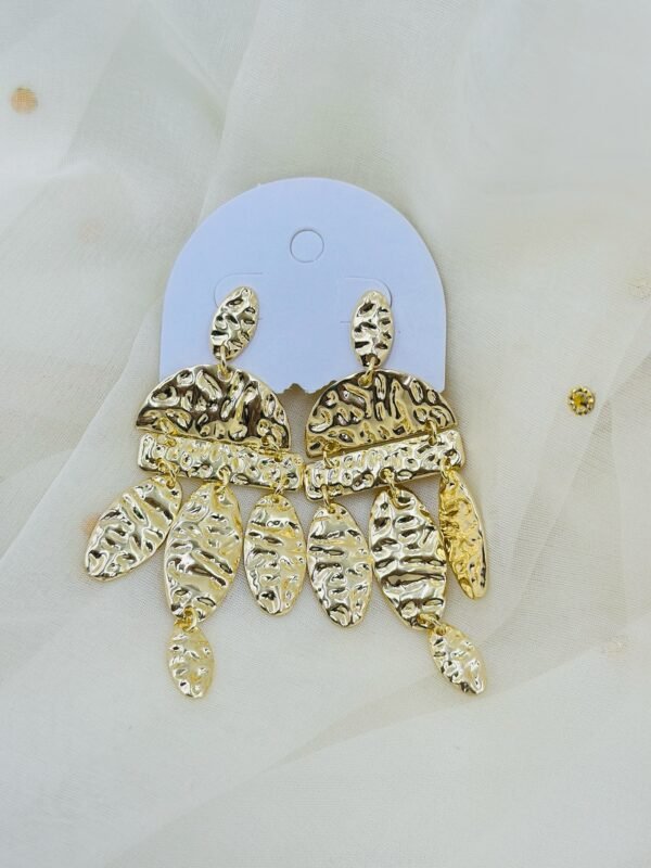 Hammered Gold Chandelier Earrings –  Textured Stainless Steel Statement Jewelry