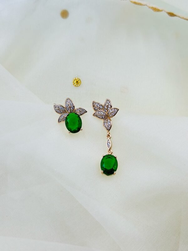 Asymmetric Green Stone Floral Earrings – 14K Gold Plated Statement