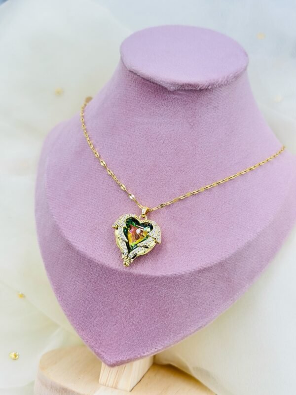 Gold Tone Plated Heart Pendant with Floral Crystal Detail Necklace