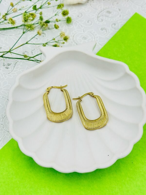 Geometric Rectangular Gold Hoop Earrings – Stainless Steel, Anti-Tarnish