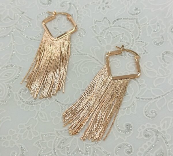 Rose Gold Luxe Square Tassel Earrings – Long Chain Dangler