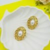 Gilded Woven Oval Studs – Vintage Gold Frame with Pearl Centerpiece