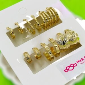 6-Pair Gold-Tone Hoop & Textured Earring Set – Elegant Daily Combo