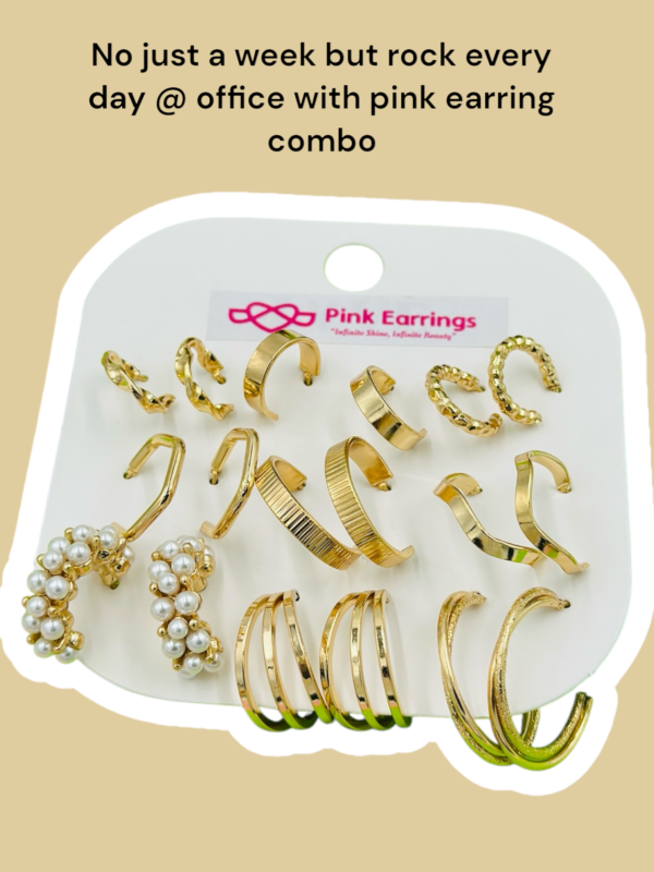 9-Piece Gold-Tone Hoop & Stud Earring Set – Pearl & Textured Styles