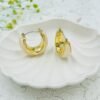 Cream Marble Finish Hoop Earrings – Glossy Gold Accent, Premium