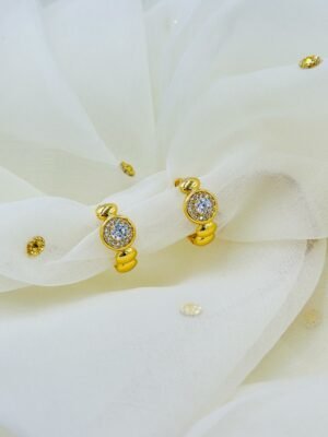 Gold Plated Mini Bali Style Hoop Earrings with CZ Center – Anti-Tarnish