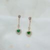 Green Heart Crystal Drop Earrings – 14K Gold Plated Premium Statement