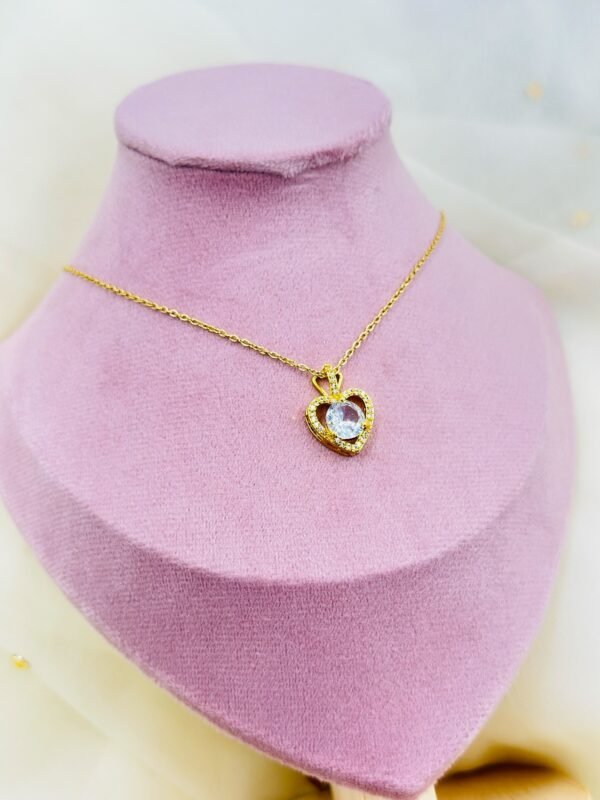 Golden Heart CZ Diamond Pendant Necklace – Stainless Steel