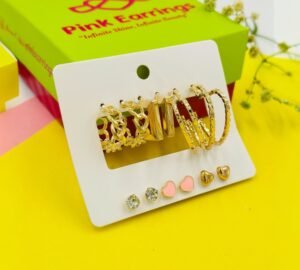 Elegant 6-Pair Gold Tone Hoop & Stud Earrings Combo Set for Women & Girls