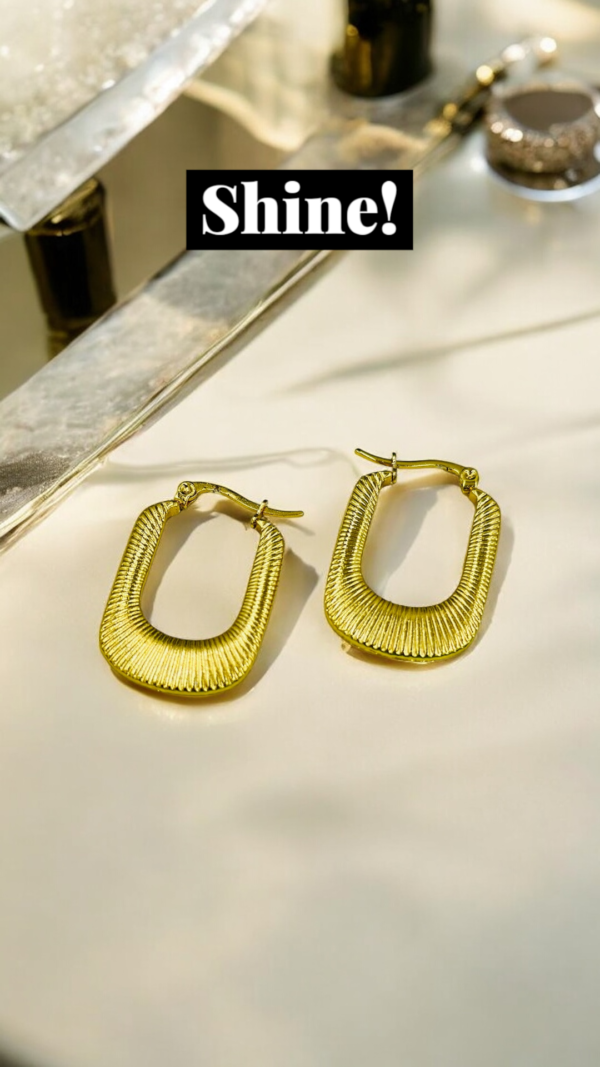 Geometric Rectangular Gold Hoop Earrings – Stainless Steel, Anti-Tarnish