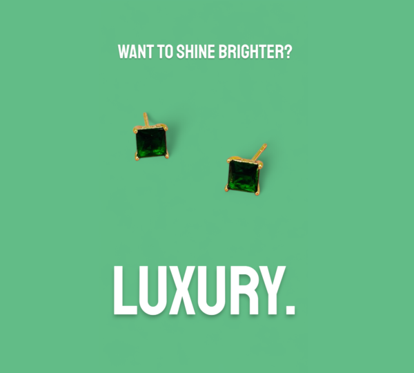 Emerald Green Square Stud Earrings | 14K Gold-Tone Stainless Steel | Anti-Tarnish