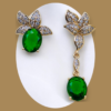 Asymmetric Green Stone Floral Earrings – 14K Gold Plated Statement
