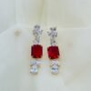 Radiant Red Cushion-Cut Drop Earrings with Sparkling White CZ – 14K Gold Finish