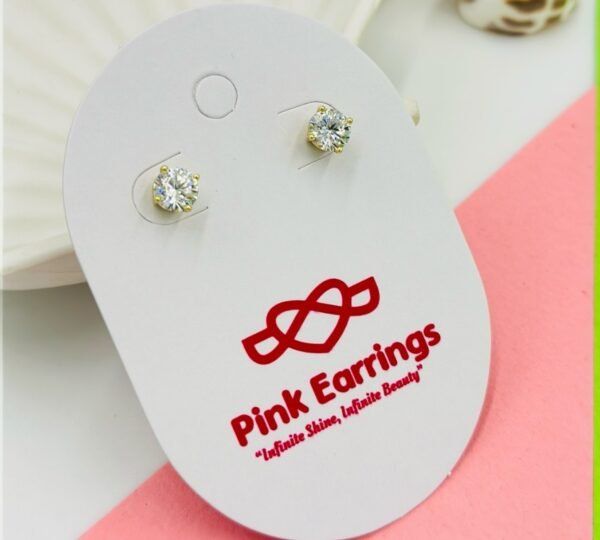 White Round Cut Stud Earrings | Gold Polish | Anti-Tarnish Stainless Steel