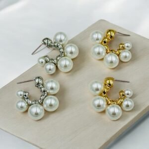 Pearl Cluster Hoop Earrings – Gold & Silver Variants