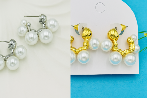 Pearl Cluster Hoop Earrings – Gold & Silver Variants