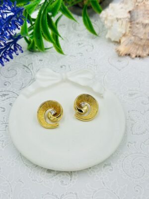 Golden Spiral Stud Earrings with Crystal Stone – Stainless Steel