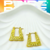Anti-Tarnish Embossed Gold Stainless Steel Square Hoop Earrings