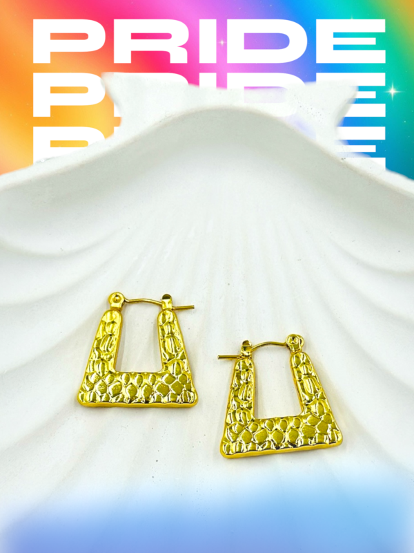 Anti-Tarnish Embossed Gold Stainless Steel Square Hoop Earrings