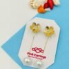Golden Bloom Pearl Thread Earrings – Floral Stud with Dangling Pearl