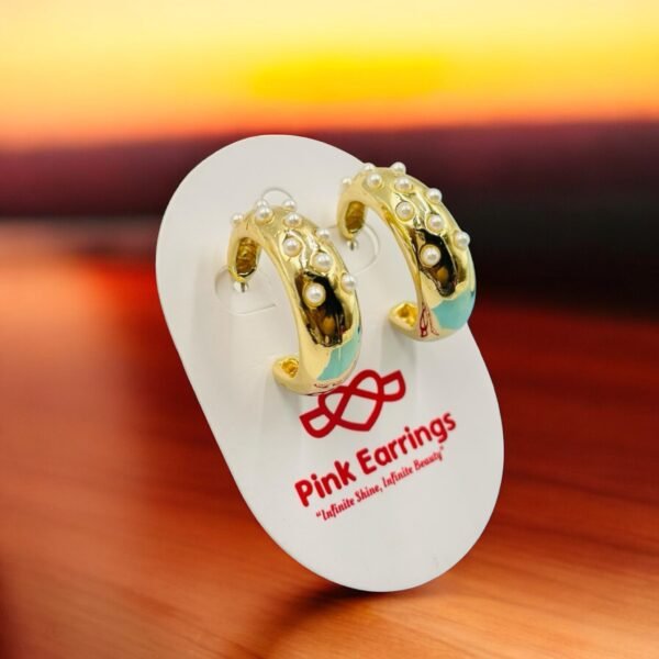 Golden Orbit Pearl Hoops – Chunky Gold Hoops with Mini Pearl Accents