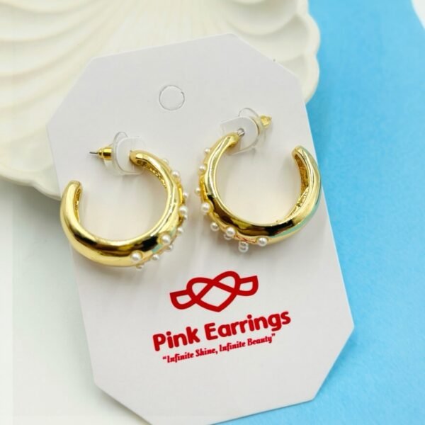 Golden Orbit Pearl Hoops – Chunky Gold Hoops with Mini Pearl Accents