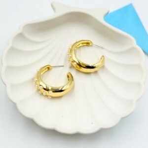 Golden Orbit Pearl Hoops – Chunky Gold Hoops with Mini Pearl Accents