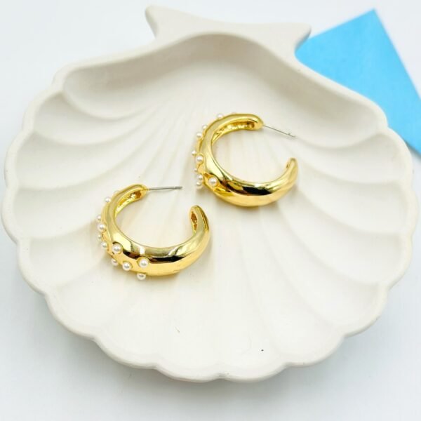 Golden Orbit Pearl Hoops – Chunky Gold Hoops with Mini Pearl Accents