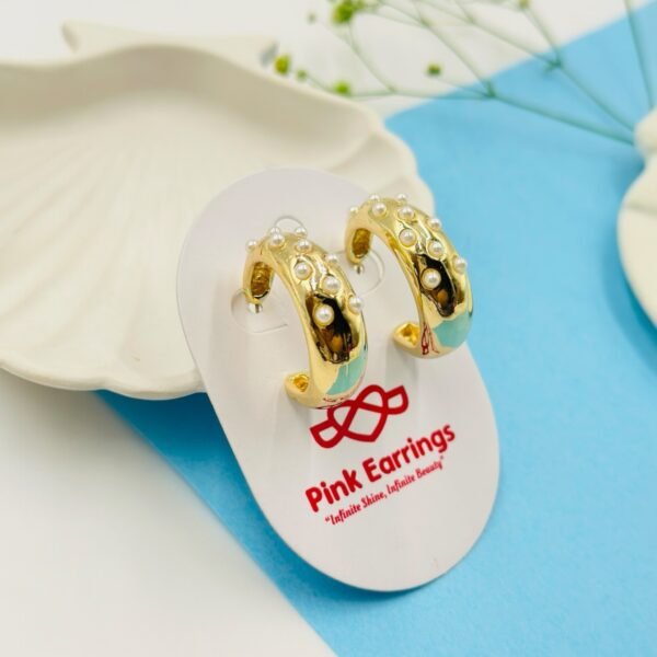 Golden Orbit Pearl Hoops – Chunky Gold Hoops with Mini Pearl Accents